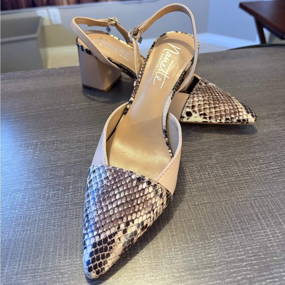 Nanette Lepore Snakeskin and Beige Heels New
